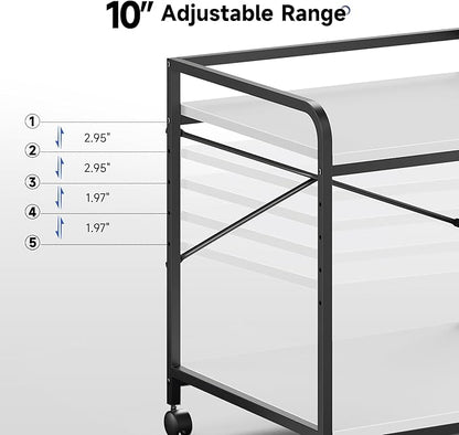 Warmiehomy 2 Tier Printer Stand with Storage, 22 Inches(55cm x 50cm) Under Desk Rolling Printer Cart with Height Adjustable Shelf, Large Printer Table for Home Office, White