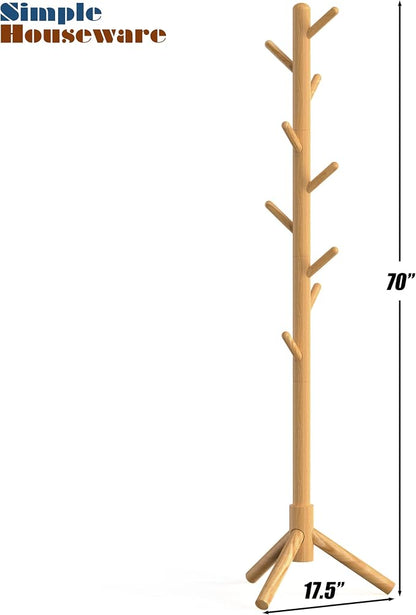 Simple Houseware Wooden Coat Rack Stand Garment Adjustable Tree Rack, 9 Hooks, Oak