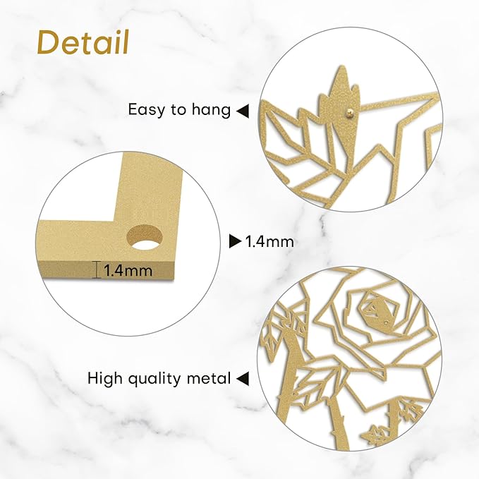 SIGNLEADER Metal Wall Art Decor Thorny Rose Modern Abstract Wall Sculpture Hangings Home Decoration for Living Room, Bedroom, Bathroom, Kitchen, Outdoor - 12" Gold