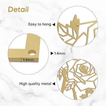 SIGNLEADER Metal Wall Art Decor Thorny Rose Modern Abstract Wall Sculpture Hangings Home Decoration for Living Room, Bedroom, Bathroom, Kitchen, Outdoor - 12" Gold