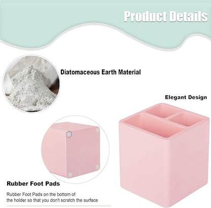 Diatomite Toothbrush Holders for Bathrooms, Electric Toothbrush and Toothpaste Holder 3 Slots Tooth Brush Organizer for Bathroom Countertop, Shower, Vanity - Blush Pink