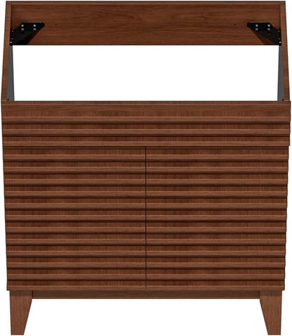 ROOMTEC 30" Bathroom Vanity, Mid-Century Freestanding Bathroom Vanity Cabinet with Storage, Particleboard Frame with Wood Grain Laminate, Walnut (Sink Basin Not Included)