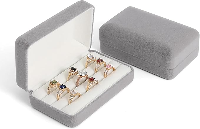 Small Ring Organizer Box. Ring Box for Multiple Rings, Travel Ring Jewelry Storage Case. Portable Ring Display Holder for Women (small grey)
