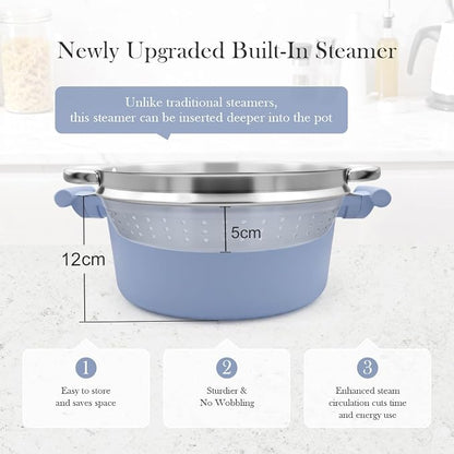7 QT Steamer Pot for Cooking, Large Steaming Pot with Lid, Nonstick Cooking Pot with Vegetable & Dumpling Steamer Basket, Big Food Steamer Cookware, Induction Compatible, PFOA Free