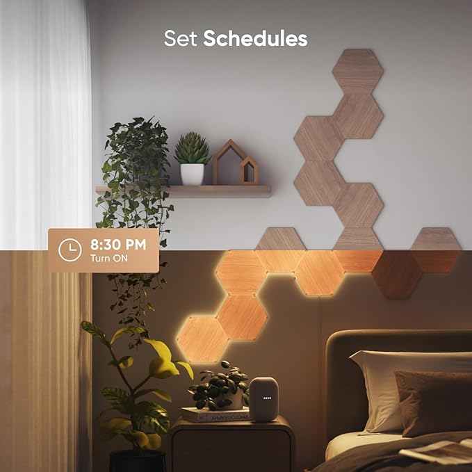 Nanoleaf Elements Wood Look Smart Wall Lights, Hexagon LED Wall Lights work with Alexa Google Assistant, Home Wall Decor for Living Room with Music Sync, Touch Control, Ambient White 1500-4000K, 13 PK