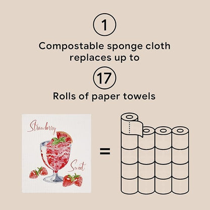 RECYCO Swedish Dishcloths for Kitchen | 6 Pack Cocktails Washable Dish Rags | Cellulose Reusable Cleaning Paper Towels | Absorbent Counter Dish Cloth Sponge Kitchen Wipes, 8" L x 7" W