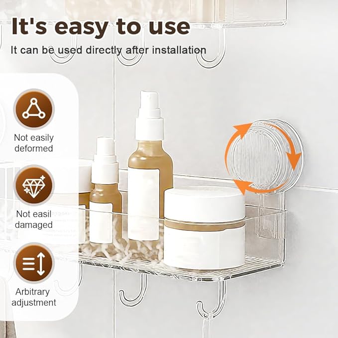 Corrugated Suction Cup Storage Holder, 2026 New Movable Shower Shelf Suction Cup,Shower Caddy Large Capacity Bathroom Organizer,No-Drill Wall-Mounted Storage Shelf (Clear)