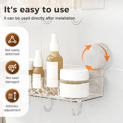 Corrugated Suction Cup Storage Holder, 2026 New Movable Shower Shelf Suction Cup,Shower Caddy Large Capacity Bathroom Organizer,No-Drill Wall-Mounted Storage Shelf (Clear)