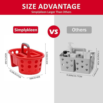 Large Shower Caddy Portable 2PC - Made in USA Plastic Jumbo Size Dorm Storage Candy Tote with Handle Shower Organizer for Bathroom, Pantry, Kitchen, College Dorm, Red