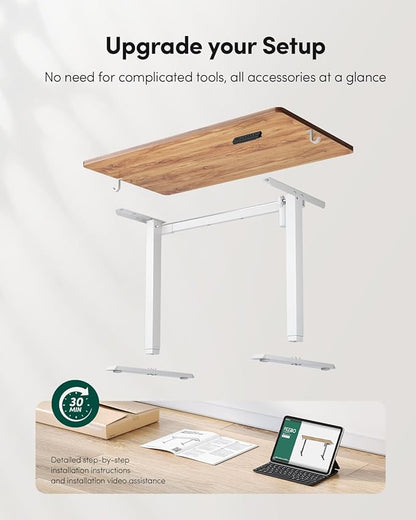 FEZIBO One-Piece Standing Desk Adjustable Height Stand up Home Office Desk, 40x24 Inch Electric Standing Computer Desk, with 4 Memory Presets, Headphone Hook, Light Rustic