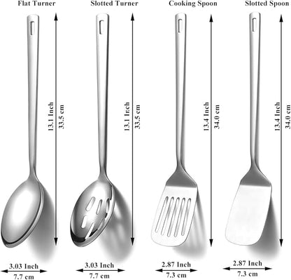 Homquen Stainless Steel Kitchen Utensils Set 4pcs, Cooking Utensils Set, Kitchen Tools Spatulas Set, Cooking Spoons, Home Essentials Kitchen Gadgets Accessories