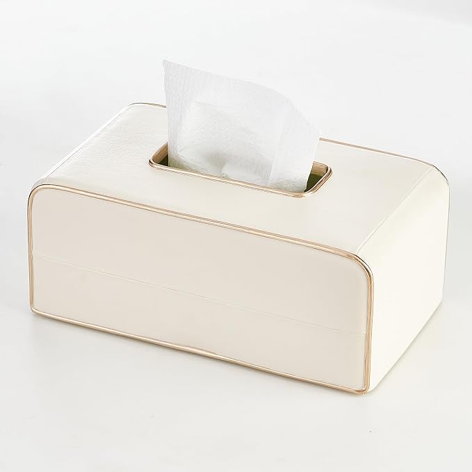 Begei Rectangular Resin Leather Tissue Box Cover for Home Decor, Modern Heavy Tissue Box Holder for Bathroom Countertop, Tabletop, Night Stand, Vanity Table, Office, Beige