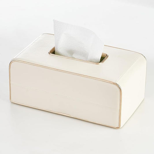 Begei Rectangular Resin Leather Tissue Box Cover for Home Decor, Modern Heavy Tissue Box Holder for Bathroom Countertop, Tabletop, Night Stand, Vanity Table, Office, Beige