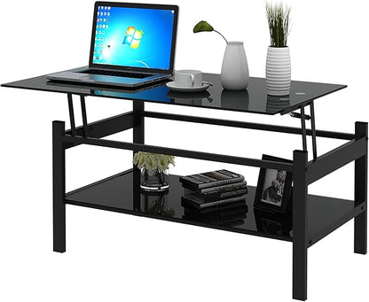 Lift Top Coffee Table, Small Rising Wooden Center Tables with Storage Shelf and Hidden Compartment, Multi-Purpose Center Table for Living Room, Home Small Space