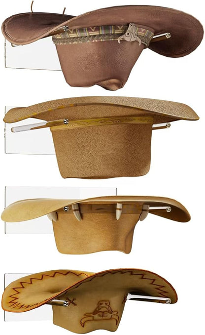 Cowboy Hat Rack for Wall: 4 Pack Acrylic Hat Holder Organizer - Western Rustic Wall Mounted Hat Hanger Stand for Cowboy Hat, Fedora, Sun Hats