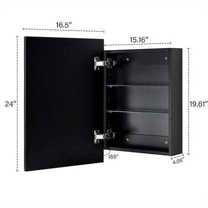 TEHOME 16.5'' x 24'' Black Recessed and Surface Mount Bathroom Medicine Cabinet with Mirror Matt Black Square Cornered Metal Framed Rounded Rectangle Medicine Cabinet Mirror