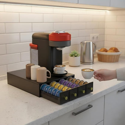Suli Coffee Pod Holder, 52 Pods Large Capacity, 4-Tier Coffee Pod Organizer for Countertop, Dual Orientation, Space Saving Coffee Capsule Storage Drawer, Black
