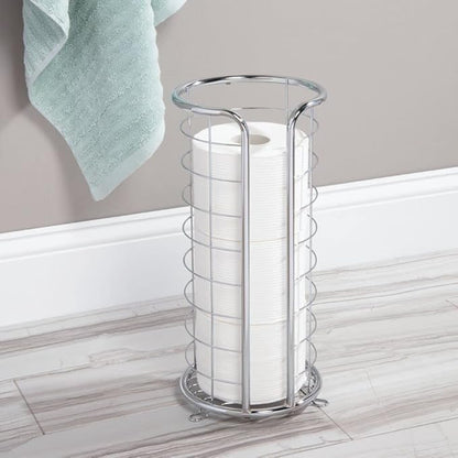 mDesign Metal Free Standing Toilet Paper Organizer Stand - 3 Rolls of Jumbo Toilet Tissue Storage - Bathroom Decor Accessory for Under Sink, Vanity, and Inside Cabinet Shelf - Omni Collection, Chrome