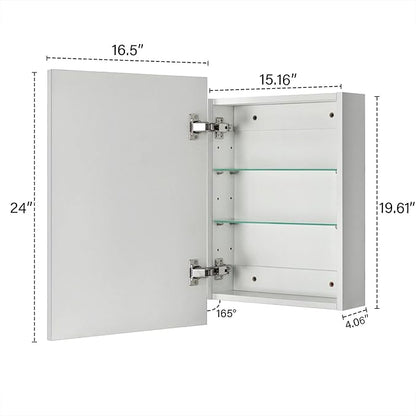 TEHOME 16.5'' x 24'' Chrome Recessed and Surface Mount Bathroom Medicine Cabinet with Mirror Square Cornered Metal Framed Rounded Rectangle Medicine Cabinet Mirror