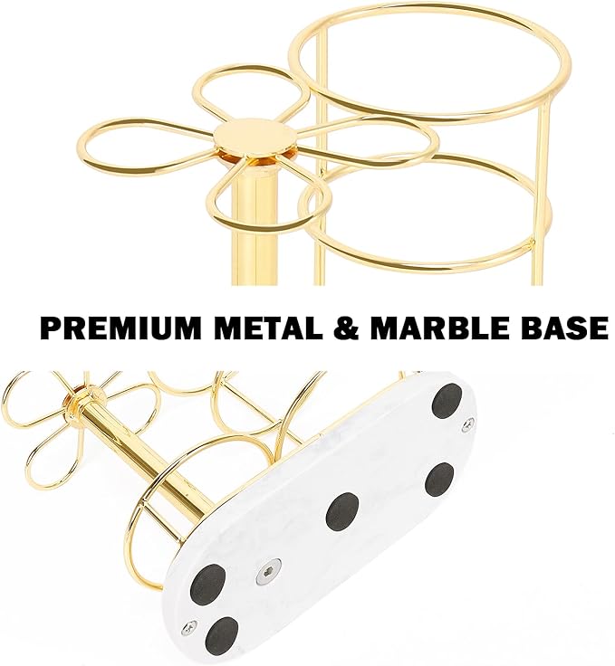 Toothbrush Holder Stand for Bathroom, Metal Toothbrush Organizer with Marble Base, Toothbrush Storage Collection for Family, Suitable for Home Hotel Countertop Vanity (Medium, Gold)