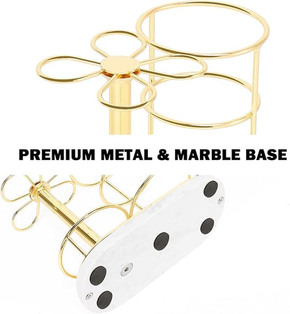 Toothbrush Holder Stand for Bathroom, Metal Toothbrush Organizer with Marble Base, Toothbrush Storage Collection for Family, Suitable for Home Hotel Countertop Vanity (Medium, Gold)