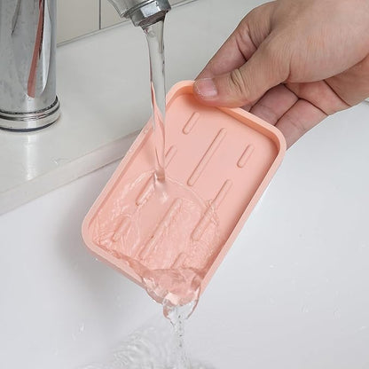 MicoYang Silicone Kitchen Sink Organizer Tray for Multiple Usage,Easy Clean Sponges Holder for Kitchen Bathroom Counter or Sink,Dish Soap Dispenser,Scrubber,Bottle,Cup Pink 4.9”x 3.2”