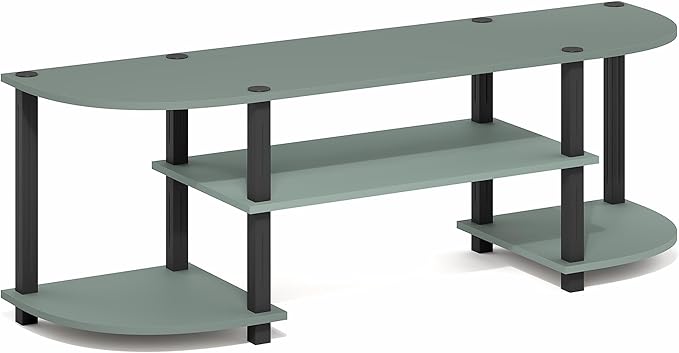 Furinno Turn-S-Tube TV Stand, 3-Tier Entertainment Center for TV up to 55 Inch, TV Console with Round Corner and Open Shelves, for Living Room, Bedroom, Sage Green