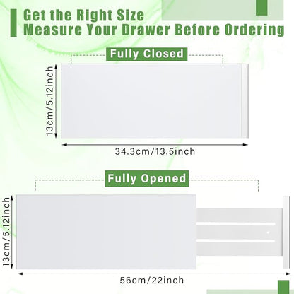 DoubleFill 4 Pcs Deep Bamboo Drawer Dividers, Deep Kitchen Dresser Drawer Organizer with Spring Loaded for Clothes, Adjustable Expandable from 15-22 Inch(6 Inch,White)