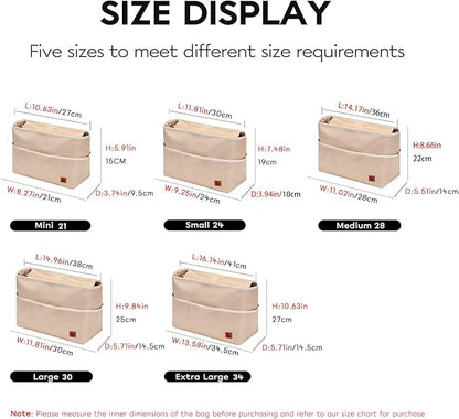 SDANG Purse Organizer Insert with Zipper – Pink Handbag & Tote Bag Organizer | Bag-in-Bag Insert with Pockets for Purses, Totes & Travel(Beige,Large 30)