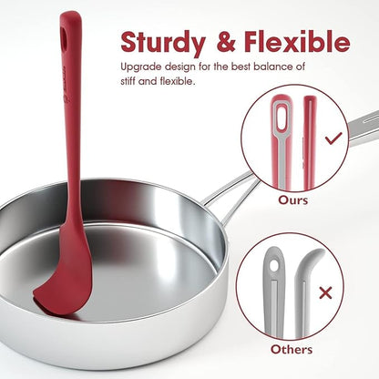 ChefAide 4 Pieces Silicone Spatula Set, Food Grade Rubber Spatula, Upgrade Strong Handle with Ergonomic Grip, Heat Resistant for Nonstick Cookware, Cooking