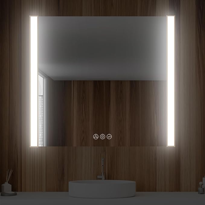 Blossom LED Bathroom Mirror, 36x32 Inch Gradient Front and Backlit LED Mirror for Bathroom, Brushed Gold Frame, Foldable Wing Design, 3 Colors Dimmable CRI>90 Double Lights, IP54 Enhanced, Anti-Fog