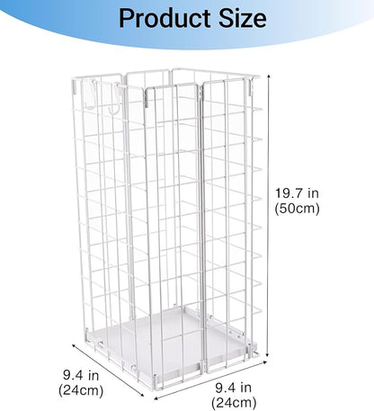 Umbrella Stand, Umbrella Holder for Entryway, Large Metal Foldable Umbrella Rack Organizer Freestanding, with Water Tray and Hooks, Rectangular Hollow Rack 9.5 x 9.5 x 19.7 Inches (White)