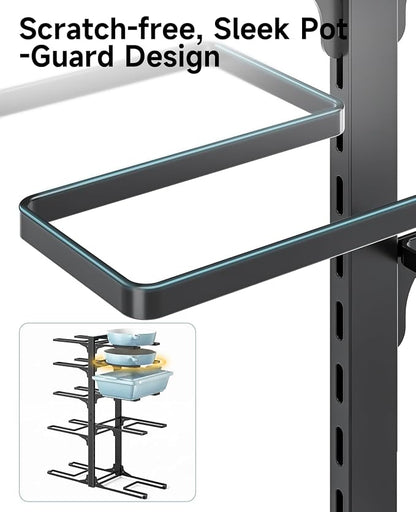 MUDEELA Pots and Pans Organizer Rack under Cabinet 23.62" Height, 10-Tier Adjustable Heavy Duty Pot and Pan Organizer Rack inside Cabinet for Kitchen Organizer Cast-iron Pans, Heavy Cookware