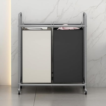 SUOERNUO Laundry Sorter Basket 2 Bag Laundry Hamper Cart with Rolling Lockable Wheels and Removable Bags Laundry Organizer Cart for Clothes Storage, Assorted