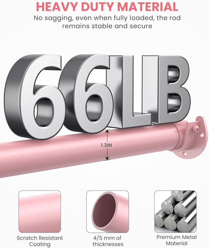 Closet Rods for Hanging Clothes, 17 to 39 Inches Stepless Adjustable Metal Closet Rod, 1.3 Inches Heavy Duty Clothes Hanging Rod for Closet Wardrobes Laundry RV, Pink