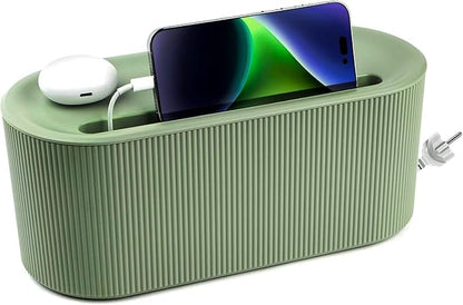 Cable Management Box,Desk Cord Organizer with Groove Cover,Plastic Cord Hider Box,Large Cable Box Organizer,Power Socket Management for TV/Computer/Router/Games Console Cable Storage (Green)