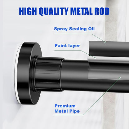 Ausemku Shower Curtain Rod 32-50 Inch Adjustable - 1 Inch Diameter Heavy Duty No drill Spring Tension Shower Rod, Non-Slip Rustproof Telescopic Rod for Bathroom, Black