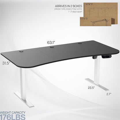 VIVO Electric 63 x 32 in Standing Desk, Memory Height Adjustment, 176 lb Frame Support, 2E Series, Black Top White Frame, DESK-KIT-2EWB