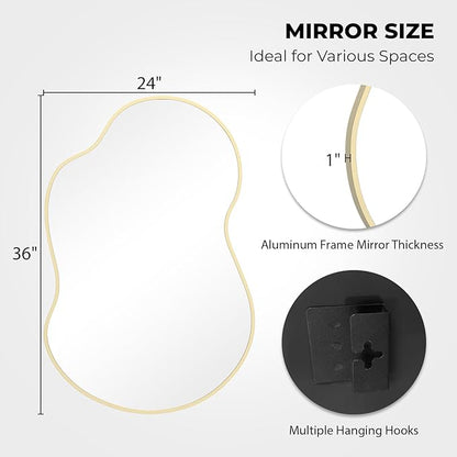 WallBeyond Gold Asymmetrical Mirror, Modern Irregular Wall Mirror with Aluminum Frame for Bedroom, Bathroom, Living Room, and Entryway 36" H x 24" W (Gold)