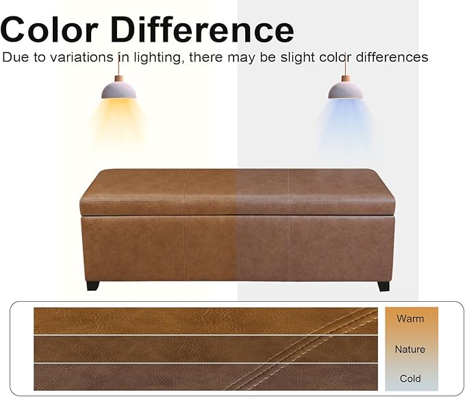 Homebeez 46" Faux Leather Storage Ottoman,End of Bed Bench,Upholstered Ottoman Bench with Storage for Living Room,Bedroom,Entryway