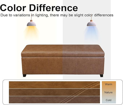 Homebeez 46" Faux Leather Storage Ottoman,End of Bed Bench,Upholstered Ottoman Bench with Storage for Living Room,Bedroom,Entryway