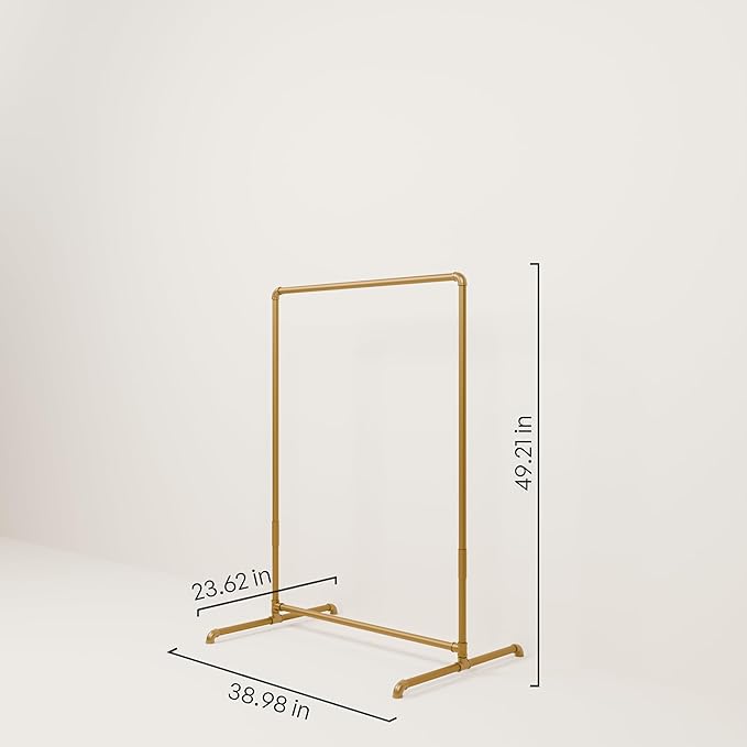 pamo Gold Clothing Rack – 38.98" W x 49.21" H – Industrial Pipe Metal Garment Organizer for Bedroom or Retail – Heavy-Duty Clothes Rack – Easy Assembly