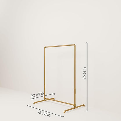 pamo Gold Clothing Rack – 38.98" W x 49.21" H – Industrial Pipe Metal Garment Organizer for Bedroom or Retail – Heavy-Duty Clothes Rack – Easy Assembly