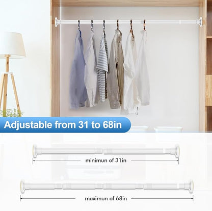 CorkLatta White Shower Curtain Rod 31 to 68 Inch,1 Inch Diameter Adjustable Spring Tension Stainless Steel Telescoping Rod,Easy Install,No Rust