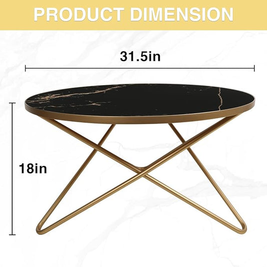 HLR Round Coffee Table with Black Faux Marble Top