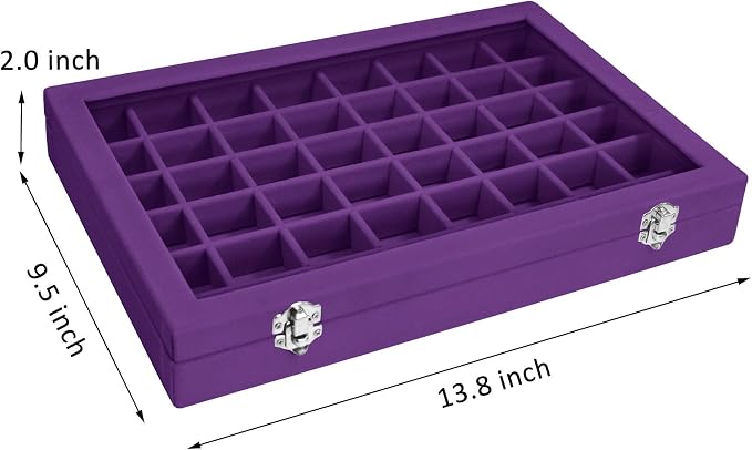 Vicoter Velvet Jewelry Tray 48 Compartments Jewelry Display Organizer with Transparent Cover Rings, Earrings, Necklaces, Pendants Storage Box for Girls, Wives, Mothers, Women