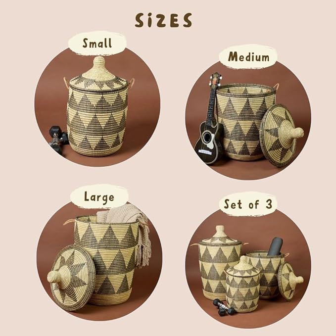Decorative Storage Basket, Organizing, Bedroom Laundry Hamper, Nursery Toys Bin, Living Room Blanket Storage, Wicker, Woven, With Lid, Handles, Small, Black Beige