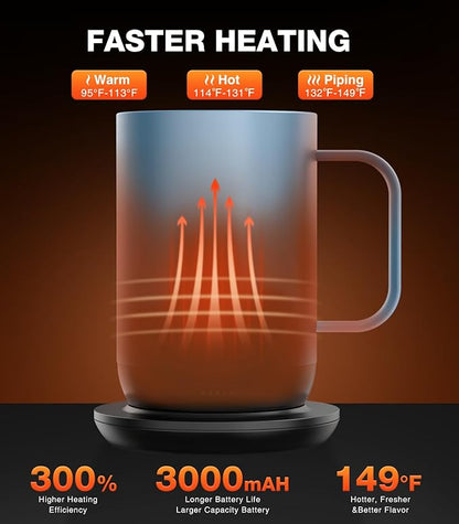 Kepwam Self-Heating Coffee Mug T1-16oz, Fast Heating Rechargeable Heated Coffee Mug, Smart Mug with App & Button Control, Ideal Gift for Coffee Lovers & Hot Drink Enthusiasts