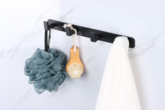 Coat Rack, Heavy Duty Stainless Steel 4 Tri Coat Hook Hanger, Wall Mounted Wall Hooks, Rustic Clothes Hook/Key Hook Rail for Bathroom Kitchen Entryway(2 Pack, 4 Hook Black)