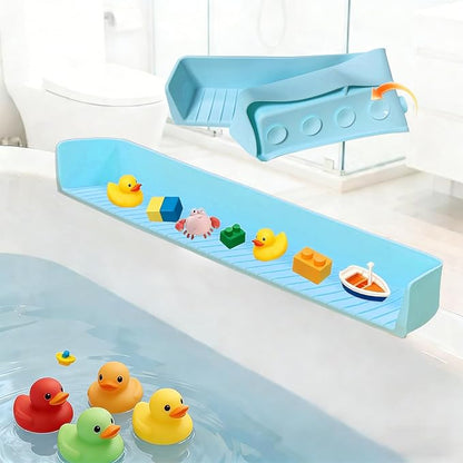 Bathtub Splash Guard for Tub Kids - 31IN Silicone Splash Guard with 11 Strong Suction Cups, Toy Tray Caddy Holder for Tub, Prevent Water Spills in Bathroom, Suitable for Kitchen Sinks and Bathtubs